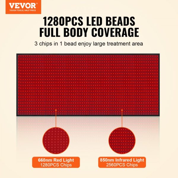 Red Light Therapy Mat Full Body 1280 LED Chips 3-Chip LED Technology 10/40Hz Pulse 10-90 Minute Timer 660nm Red 850nm Near Infrared Light Therapy Pain Relief Skin Health - Image 2