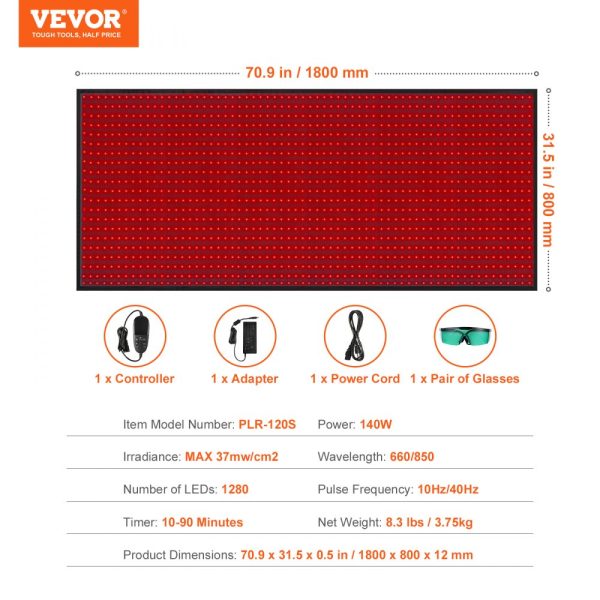 Red Light Therapy Mat Full Body 1280 LED Chips 3-Chip LED Technology 10/40Hz Pulse 10-90 Minute Timer 660nm Red 850nm Near Infrared Light Therapy Pain Relief Skin Health - Image 7