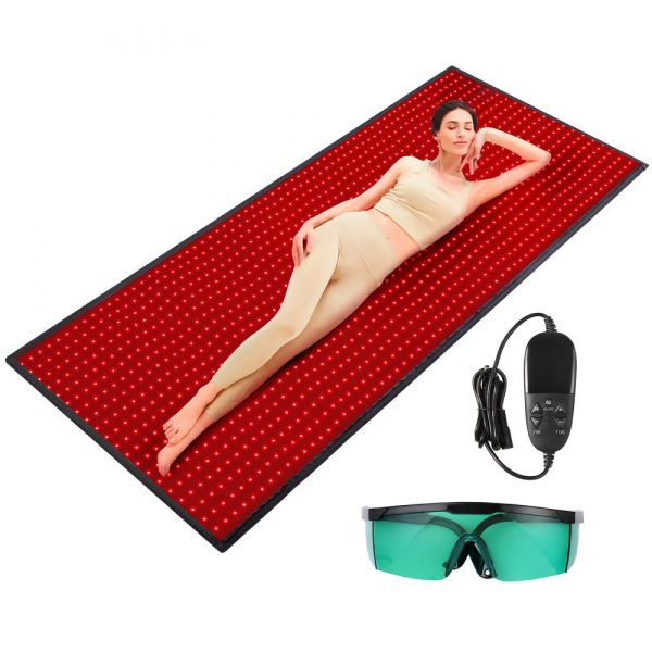 Red Light Therapy Mat Full Body 1280 LED Chips 3-Chip LED Technology 10/40Hz Pulse 10-90 Minute Timer 660nm Red 850nm Near Infrared Light Therapy Pain Relief Skin Health