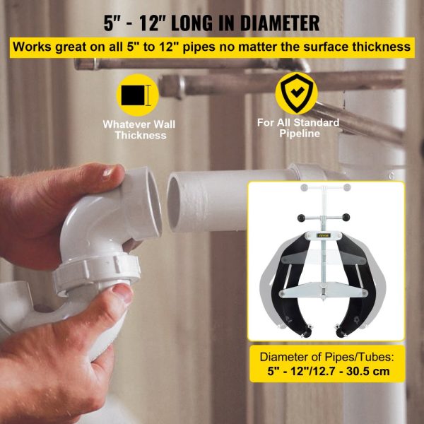 Heavy Duty Pipe Clamp 5-12in High-Performance with Quick-Release Screws Steel Pipe Alignment Lightweight Design Black - Image 3