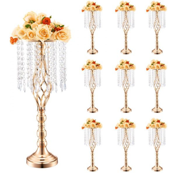 10PCS 55cm/21.65” Tall Crystal Wedding Flower Stand Vase for Party Decor