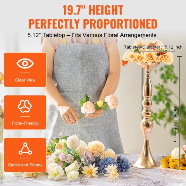 24PCS 50cm/19.7” Wedding Flower Vase Metal Gold Floral Stand for Table - Image 4