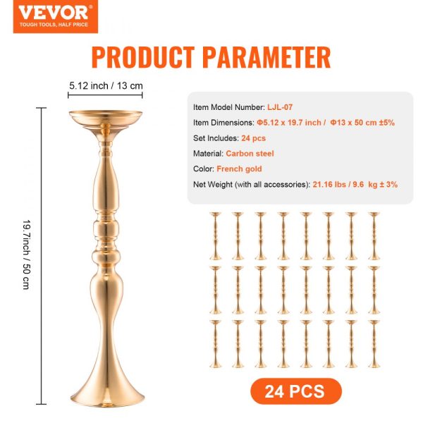 24PCS 50cm/19.7” Wedding Flower Vase Metal Gold Floral Stand for Table - Image 7