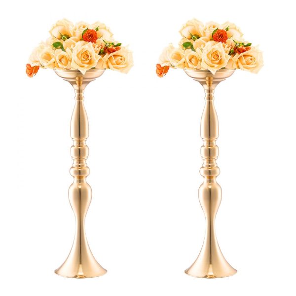 24PCS 50cm/19.7” Wedding Flower Vase Metal Gold Floral Stand for Table