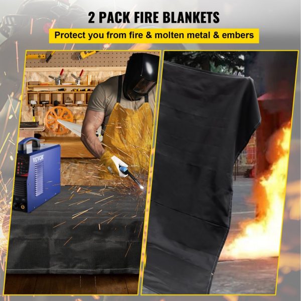 2-Pack 8x10' Flame Retardant Fire Emergency Blanket 1022°F Fiberglass with 12 Brass Grommets - Image 2