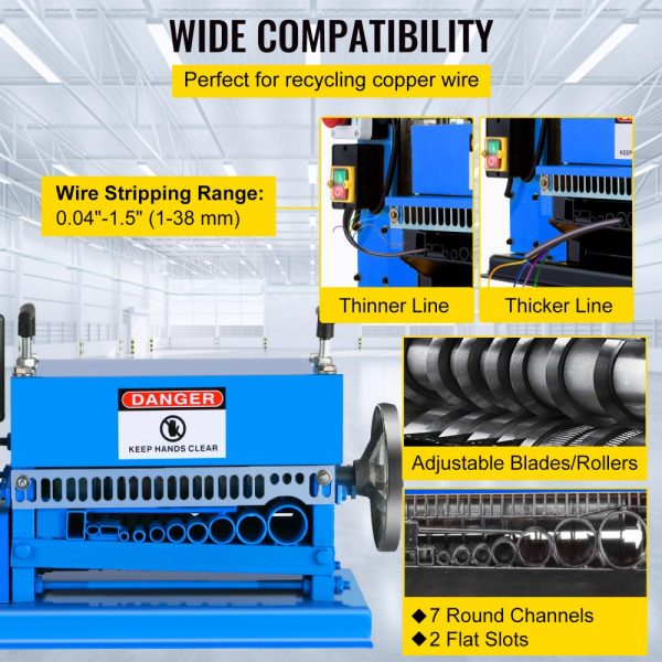 Automatic Wire Stripping Machine 0.06-1.5 Inch 11 Channel 10 Blades Manual Hand Crank for Industrial Copper Wire Recycling - Image 4