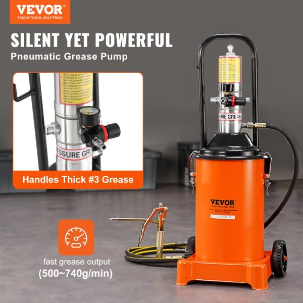 3 Gallon 12L Air Operated Grease Pump with 13ft Hose Grease Gun and Wheels 50:1 Pressure Ratio Portable Lubrication Pump - Image 2