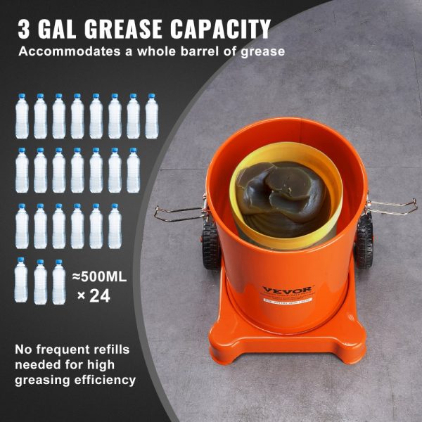 3 Gallon 12L Air Operated Grease Pump with 13ft Hose Grease Gun and Wheels 50:1 Pressure Ratio Portable Lubrication Pump - Image 5