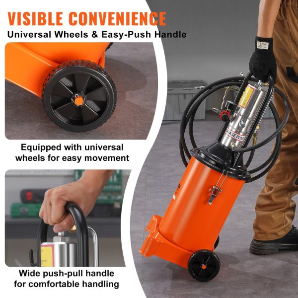 3 Gallon 12L Air Operated Grease Pump with 13ft Hose Grease Gun and Wheels 50:1 Pressure Ratio Portable Lubrication Pump - Image 6