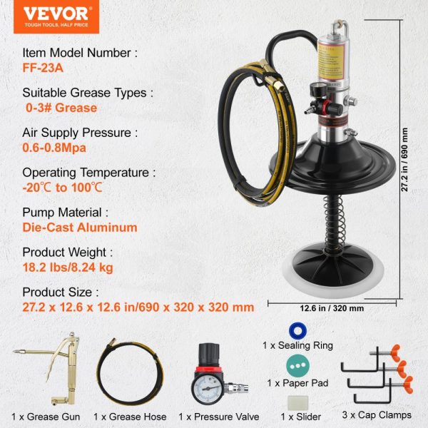 50:1 Air Operated Grease Pump with 13ft High Pressure Hose, Pneumatic Grease Gun with Barrel Cap, Portable Lubrication Pump featuring 360° Rotating Gun Head - Image 7