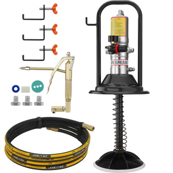 50:1 Air Operated Grease Pump with 13ft High Pressure Hose, Pneumatic Grease Gun with Barrel Cap, Portable Lubrication Pump featuring 360° Rotating Gun Head