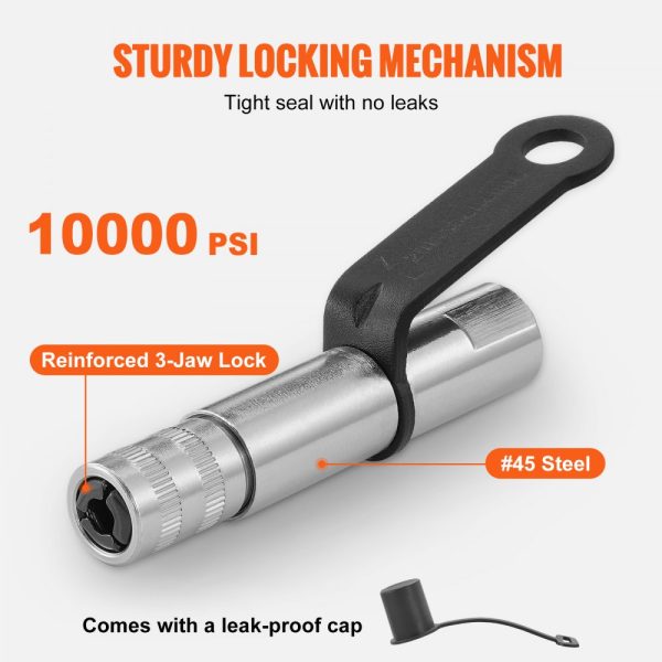 Grease Gun Coupler 2PCS 10000 PSI High Pressure 3 Jaw Locking Quick Release Tip with Hose Zerk Fittings Cleaner Leak Proof Cap Compatible 1/8 NPT - Image 3