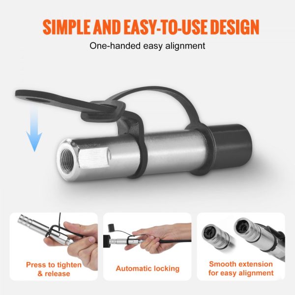 Grease Gun Coupler 2PCS 10000 PSI High Pressure 3 Jaw Locking Quick Release Tip with Hose Zerk Fittings Cleaner Leak Proof Cap Compatible 1/8 NPT - Image 4