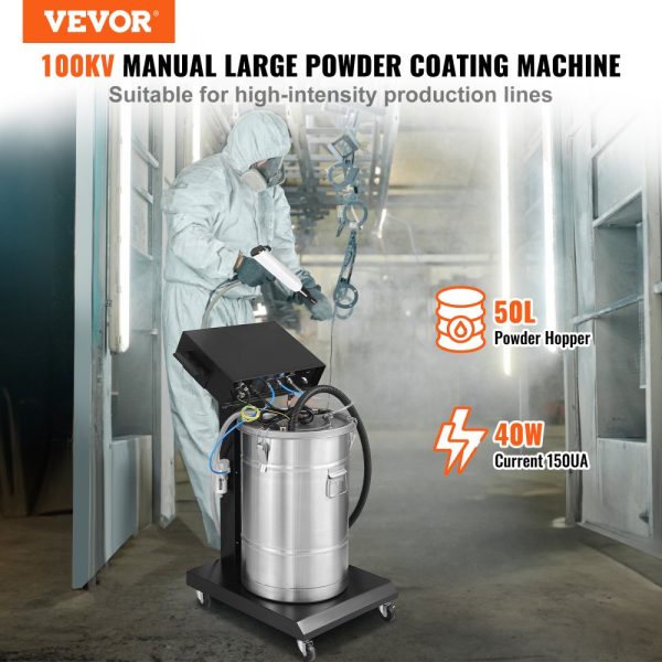 40W 100KV Electrostatic Powder Coating System 50L Hopper 450g Per Minute Coating Machine with Spray Gun and Trolley Base for Indoor Outdoor Use - Image 2