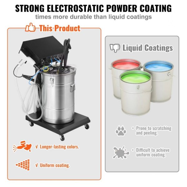 40W 100KV Electrostatic Powder Coating System 50L Hopper 450g Per Minute Coating Machine with Spray Gun and Trolley Base for Indoor Outdoor Use - Image 3