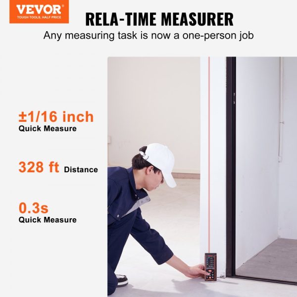 Laser Distance Measure 328ft ±1/16'' Accuracy 100 Group Storage 2.4'' Color LCD Screen Pythagorean Mode for Distance Area Volume - Image 2