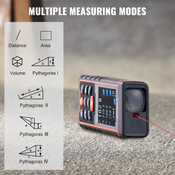 Laser Distance Measure 328ft ±1/16'' Accuracy 100 Group Storage 2.4'' Color LCD Screen Pythagorean Mode for Distance Area Volume - Image 3