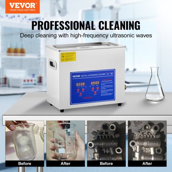 Commercial Ultrasonic Cleaner 6L 40kHz Digital Timer with Heater 110V for Watches Instruments and Industrial Parts - Image 2