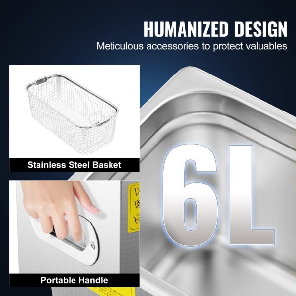 Commercial Ultrasonic Cleaner 6L 40kHz Digital Timer with Heater 110V for Watches Instruments and Industrial Parts - Image 4