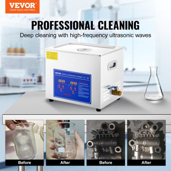 Ultrasonic Jewelry Cleaner 10L Digital Timer Heater Stainless Steel 40kHz for Glasses Watches Rings Small Parts - Image 2