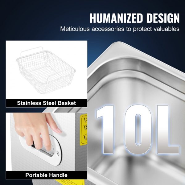Ultrasonic Jewelry Cleaner 10L Digital Timer Heater Stainless Steel 40kHz for Glasses Watches Rings Small Parts - Image 4