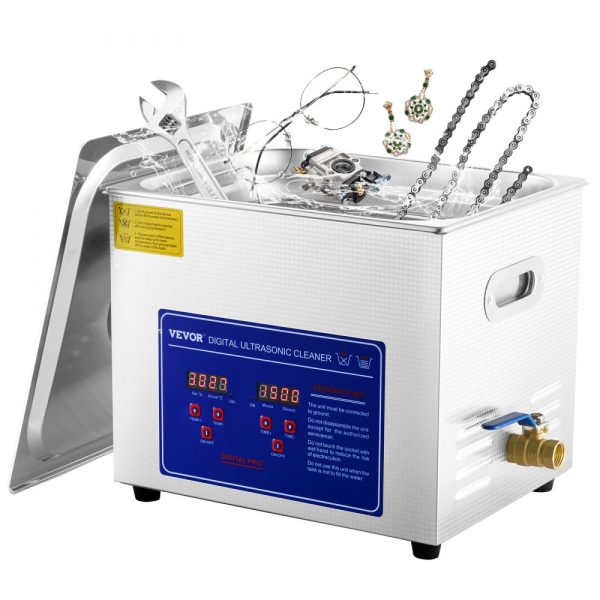 Ultrasonic Jewelry Cleaner 10L Digital Timer Heater Stainless Steel 40kHz for Glasses Watches Rings Small Parts