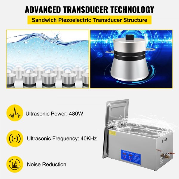 22L Industrial Ultrasonic Cleaner with Digital Timer and Heater 40kHz Professional Cleaning for Wrench Tools and Industrial Parts - Image 3