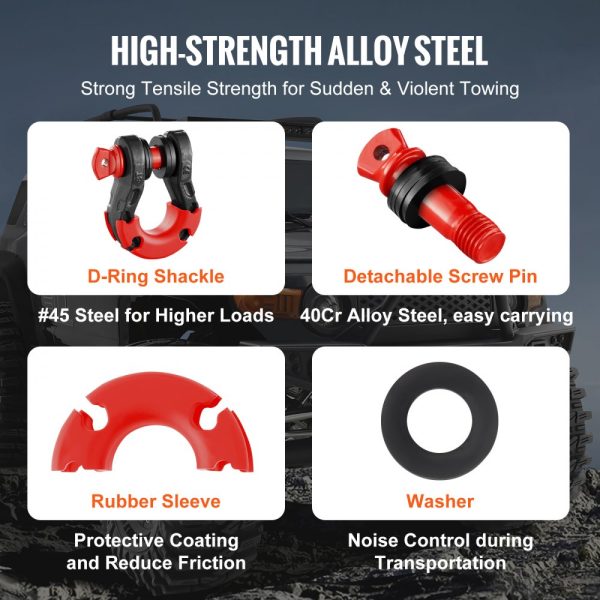 3/4 D-Ring Shackle Heavy Duty Alloy Steel 2-Pack 66139 lbs Break Strength with 7/8 Screw Pin Isolators Washers Off-Road Recovery Vehicle - Image 3