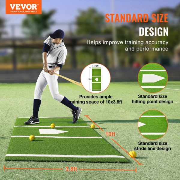 10'x3.8' Indoor/Outdoor Baseball & Softball Hitting Mat with Lined Foam Backing Anti-Slip Anti-Fade Portable Training Aid Green - Image 2
