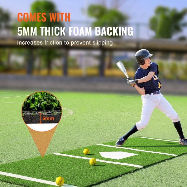 10'x3.8' Indoor/Outdoor Baseball & Softball Hitting Mat with Lined Foam Backing Anti-Slip Anti-Fade Portable Training Aid Green - Image 3