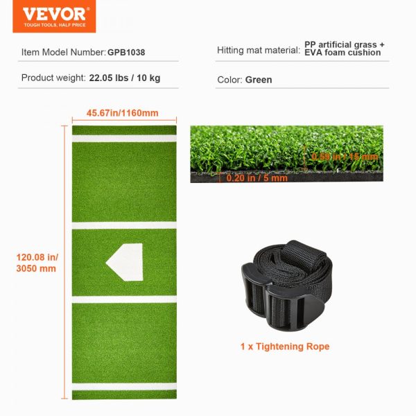 10'x3.8' Indoor/Outdoor Baseball & Softball Hitting Mat with Lined Foam Backing Anti-Slip Anti-Fade Portable Training Aid Green - Image 7