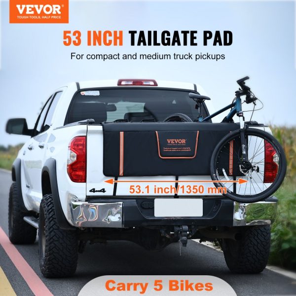 53 Pickup Truck Bike Rack Pad - Holds 5 Mountain Bikes, Heavy Duty Protection with Reflective Strips, Tool Pockets & Camera Cutout - Image 2