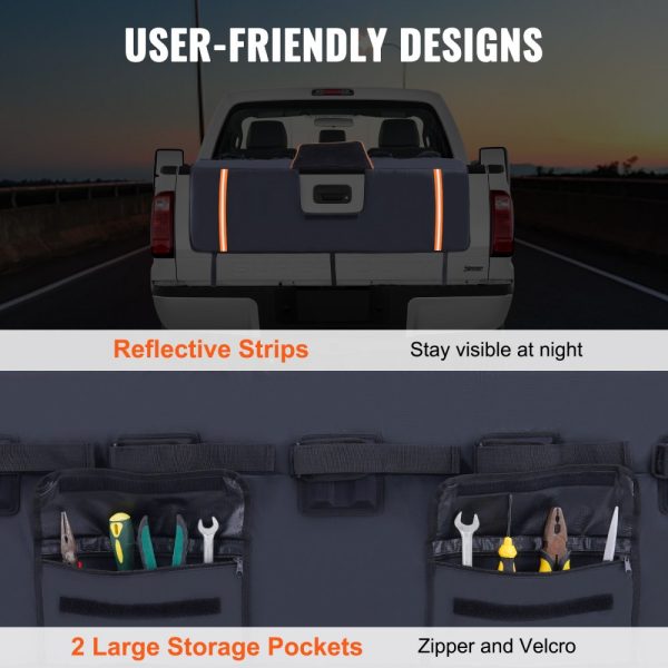 53 Pickup Truck Bike Rack Pad - Holds 5 Mountain Bikes, Heavy Duty Protection with Reflective Strips, Tool Pockets & Camera Cutout - Image 6