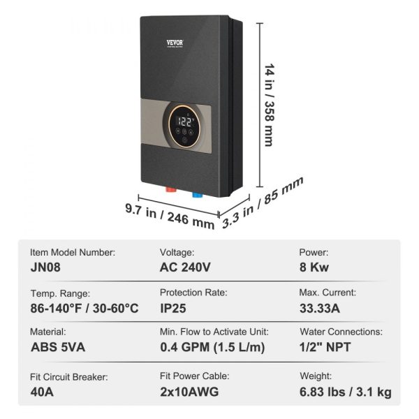 Electric Instant Water Heater 8KW Digital Temp Display Easy Install 24/7 Supply for Kitchen & Bathroom - Image 7