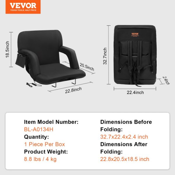 Dual-Zone Heated Stadium Seat with Backrest, 3 Heat Settings, Wide Bleacher Design, Folding Portable Padded Chair with Cup Holder, Ideal for Sports, Camping, Concerts - Image 7