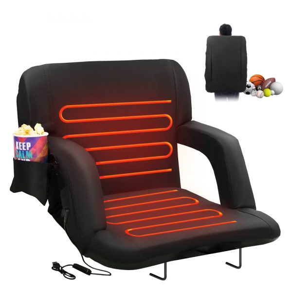 Dual-Zone Heated Stadium Seat with Backrest, 3 Heat Settings, Wide Bleacher Design, Folding Portable Padded Chair with Cup Holder, Ideal for Sports, Camping, Concerts