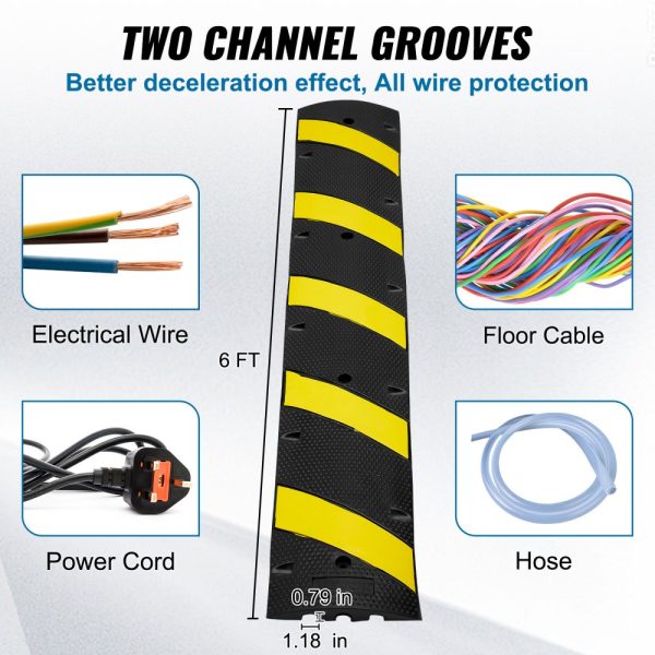 2 PCs 72'' Rubber Speed Bump 2 Channel 22000lbs Load Heavy Duty Speed Hump - Image 3