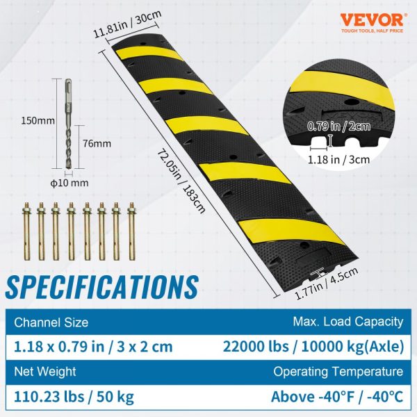 2 PCs 72'' Rubber Speed Bump 2 Channel 22000lbs Load Heavy Duty Speed Hump - Image 7