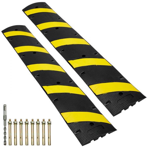 2 PCs 72'' Rubber Speed Bump 2 Channel 22000lbs Load Heavy Duty Speed Hump