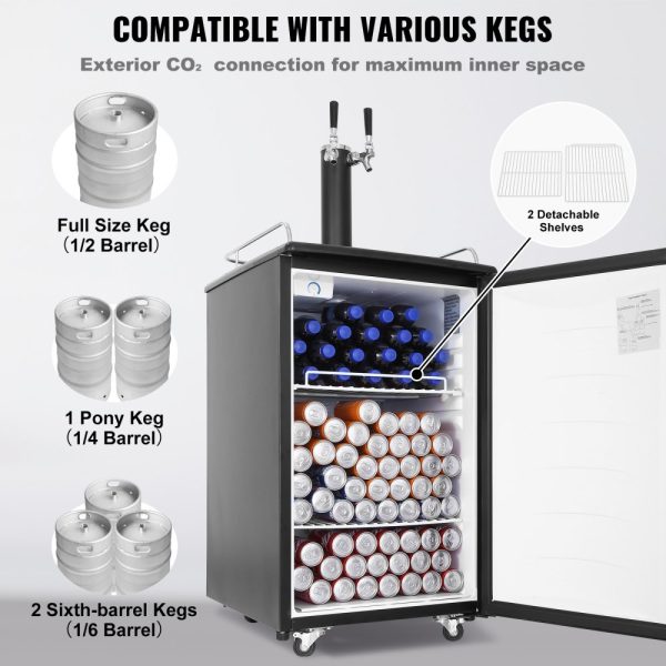 Dual Tap Kegerator - Full-Size Keg Refrigerator with Temperature Control, 32°F-50°F, Black - Image 4