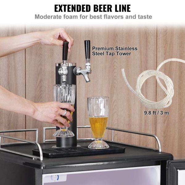Dual Tap Kegerator - Full-Size Keg Refrigerator with Temperature Control, 32°F-50°F, Black - Image 5