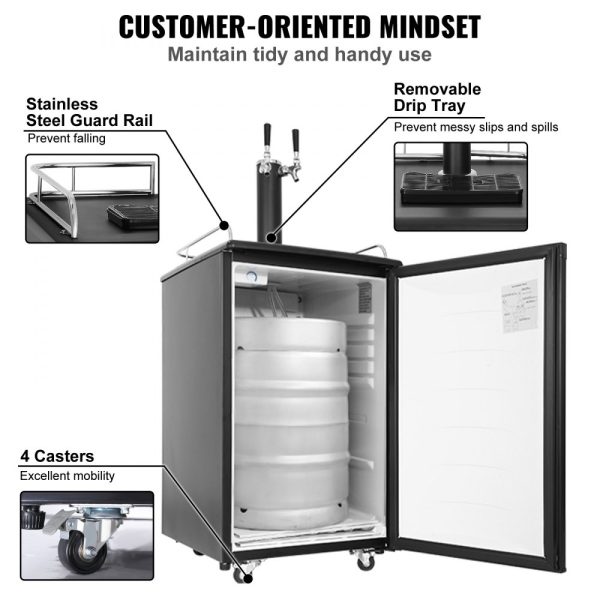 Dual Tap Kegerator - Full-Size Keg Refrigerator with Temperature Control, 32°F-50°F, Black - Image 6