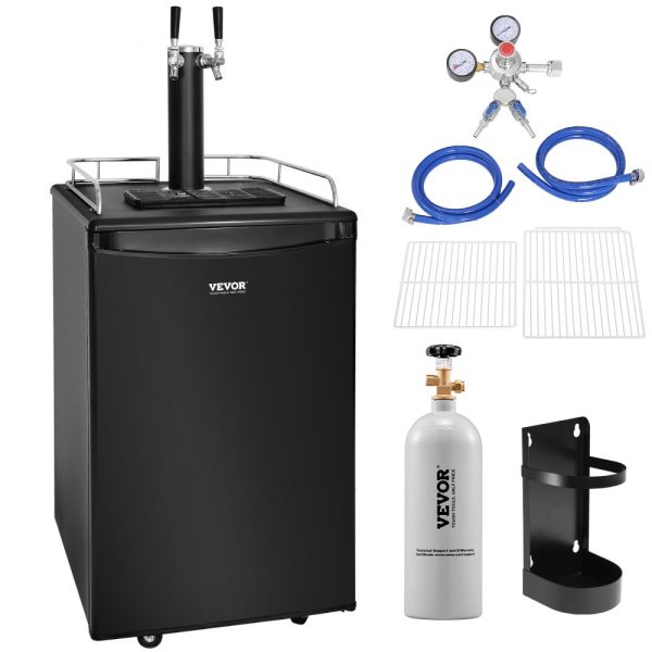Dual Tap Kegerator - Full-Size Keg Refrigerator with Temperature Control, 32°F-50°F, Black