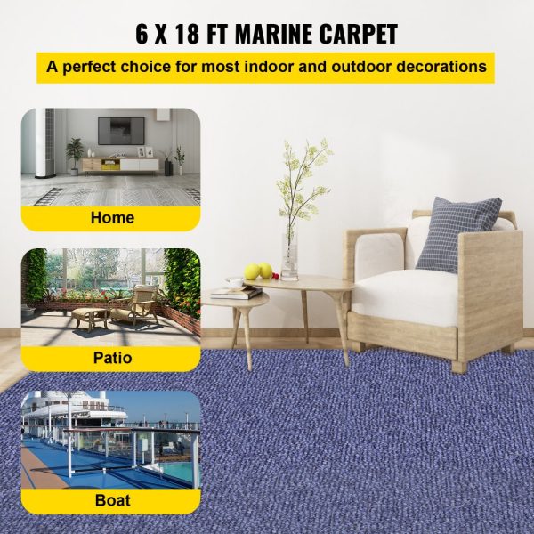 Deep Blue Marine Carpet 6ft x 18ft Boat-Grade Outdoor Rug for Deck Patio Porch Garage with Waterproof Anti-Slip Design - Image 2