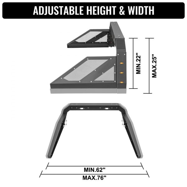 Truck Roll Bar Chase Rack Adjustable with 6 Amber Auxiliary Side Marker Lamps, Universal Fit for Pickup Trucks - Image 4