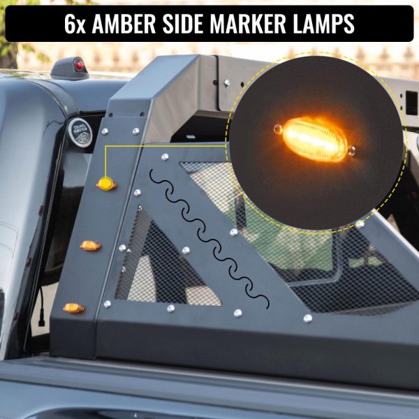 Truck Roll Bar Chase Rack Adjustable with 6 Amber Auxiliary Side Marker Lamps, Universal Fit for Pickup Trucks - Image 5