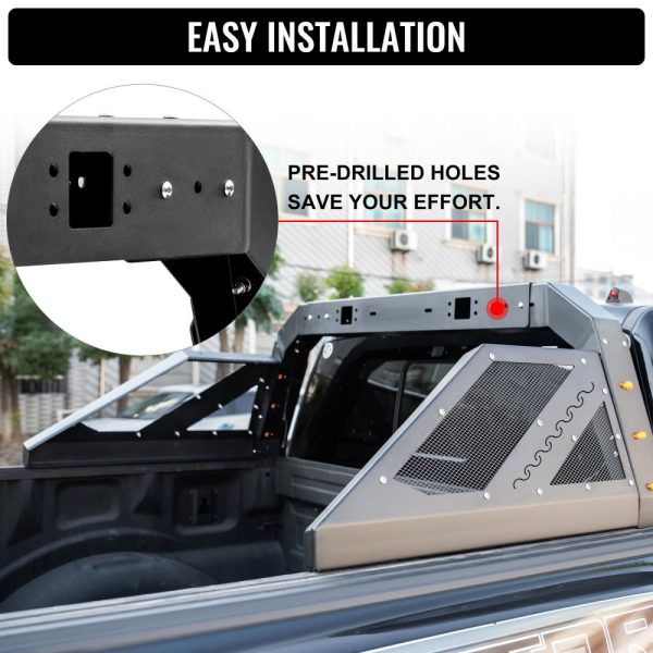 Truck Roll Bar Chase Rack Adjustable with 6 Amber Auxiliary Side Marker Lamps, Universal Fit for Pickup Trucks - Image 7