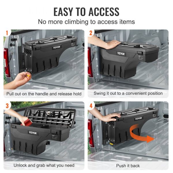 Truck Bed Tool Box 6.6 Gal/20 L Waterproof ABS 2019-2021 Year Model Black - Image 4