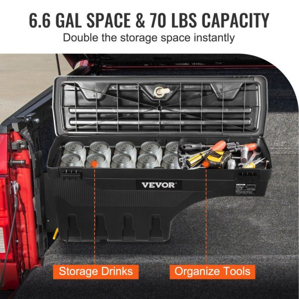 Truck Bed Tool Box 6.6 Gal/20 L Waterproof ABS 2019-2021 Year Model Black - Image 5