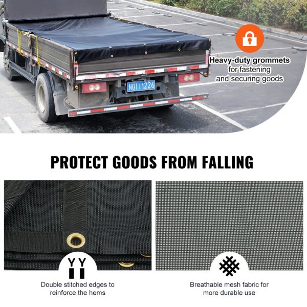 Dump Truck Mesh Tarp 7x22ft PVC-Coated Heavy Duty Black Cover with 5.5 Double Pockets Reinforced Double Needle Stitching Brass Grommets Fits Manual & Electric Trucks - Image 3